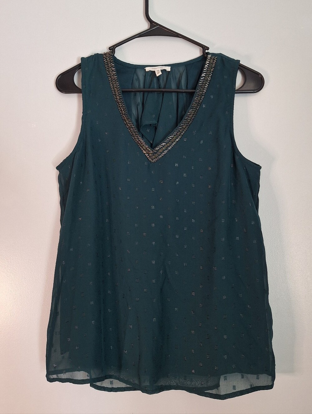 Maurices Teal Sleeveless V-Neck Beaded Trim Camisole